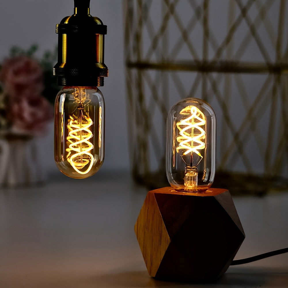 1 Edison LED decorative bulb, T45 tubular bulb 120V 4W 2300K warm yellow amber clear glass LED spiral filament bulb E26 base, dimmable, suitable for bedroom, dining room, bar, warm home lighting replacement bulb