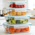 4/8 Pack Glass Food Storage Containers, Meal Prep Use, Airtight Bento Boxes with Leak-Proof Locking Lids, Microwave, Lunch Box, Oven, Refrigerator and Dishwasher Safe