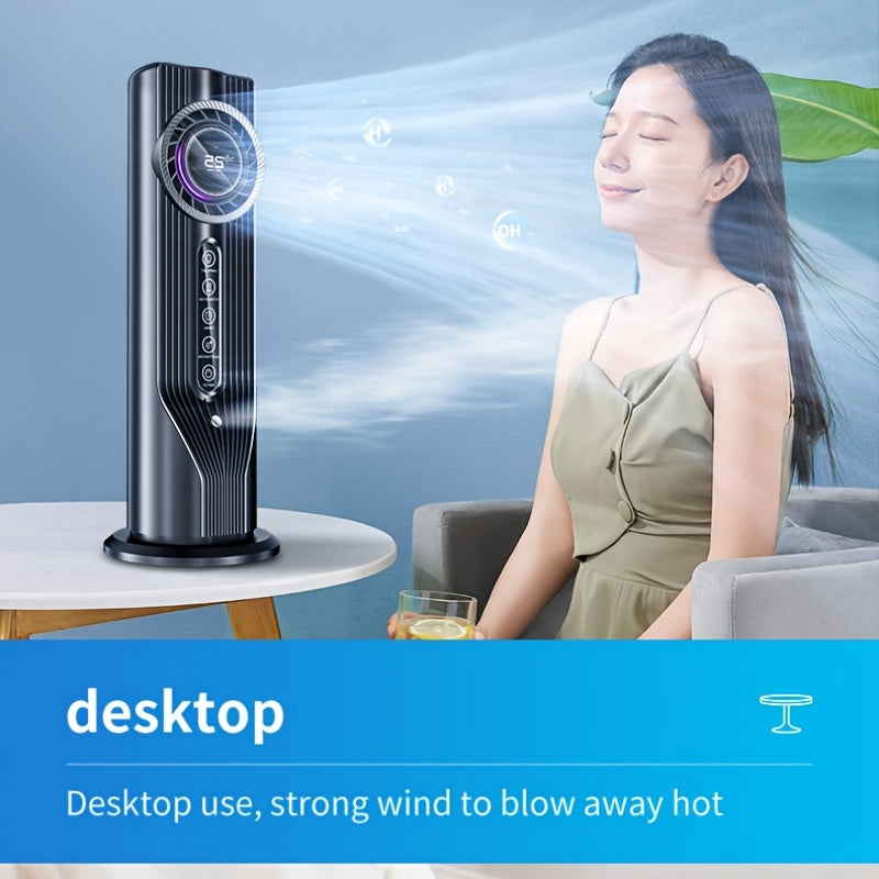 Feel Rapid Cooling in 3 Seconds! 6-Speed USB Portable Air Conditioner Humidifier Fan, Quiet Efficient Operation with 6-Hour Timer, Perfect for Home and Office Use