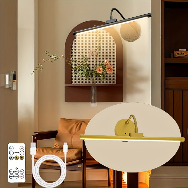 Black/Gold Universal Adjustable Rechargeable 3-Color Temperature Smart Wall Light - with Remote Control, USB Rechargeable Vanity Light, Indoor Night Light, Cabinet Light, Display Light, Bathroom LED Light, Bathroom Hallway Lighting