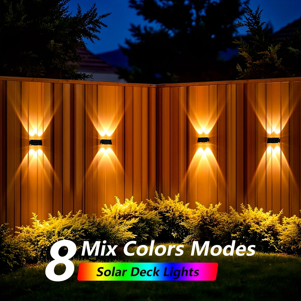 2/4-Piece - Solar Fence Light, Solar Up and Down Light, Wall Washer Light, Solar Outdoor Light, Adjustable RGB Solar Light, Bright Solar Garden Light, Suitable for Outdoor Courtyard, Garden, Patio, Yard, Fence, Alley, Decoration