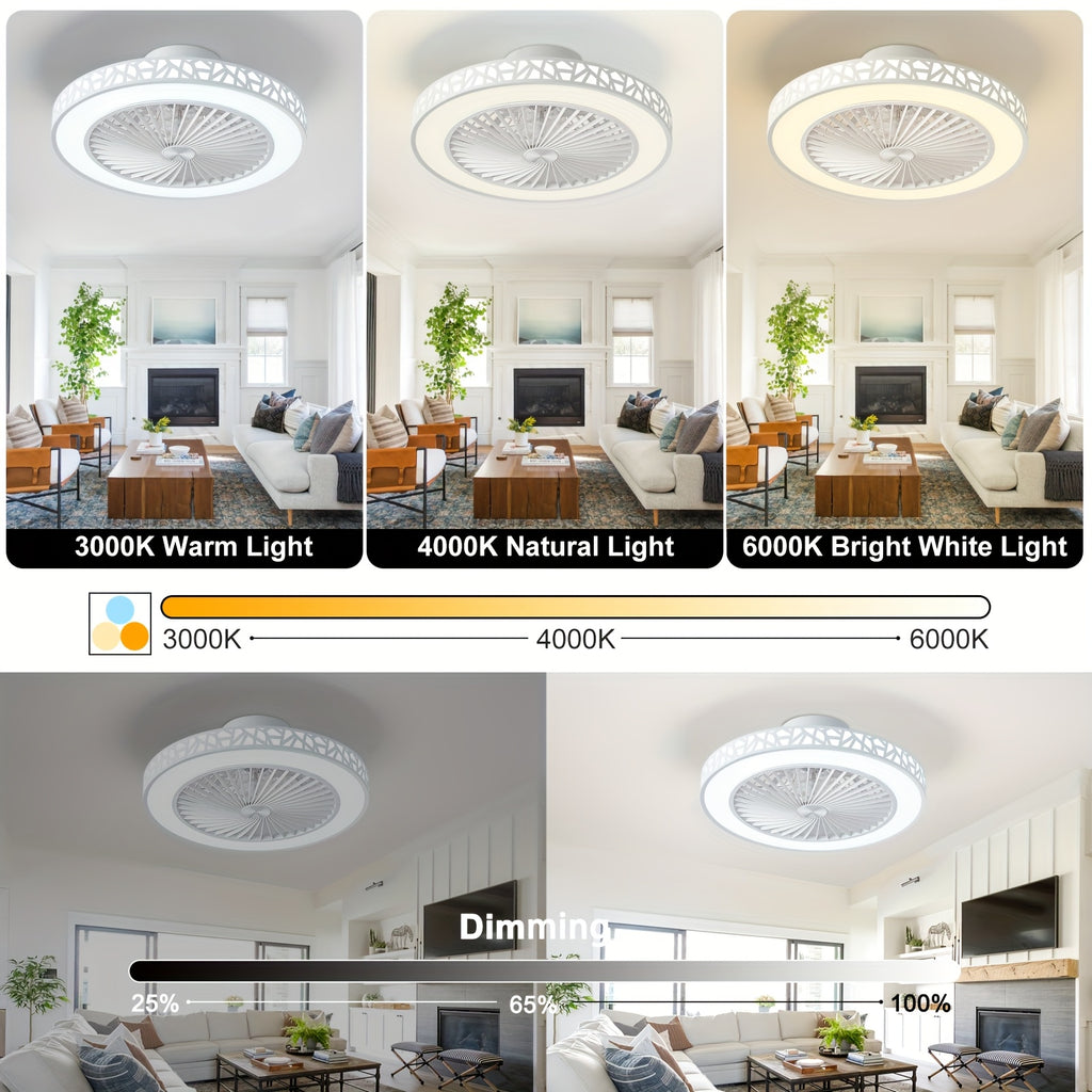 Inch Modern Slim Ceiling Fan, 6 Speed, Reversible Bladeless Design, 41W Dimmable LED Fan Light, Quiet Timing Lighting for Bedroom, Living Room and Office