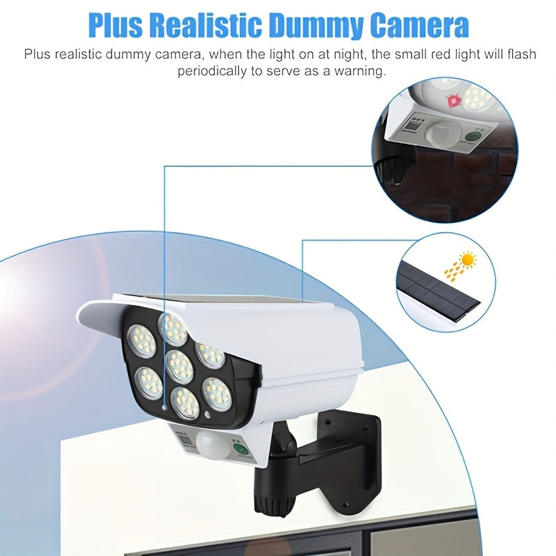 [Solar Motion Lights] 1pc of Outdoor Solar Lights with Motion Sensor, Featuring 77 Leds And a Remote Control, Suitable for Use As Floodlights, And Includes a Decoy Security Camera for Your Porch, Garden, Patio, Or Driveway