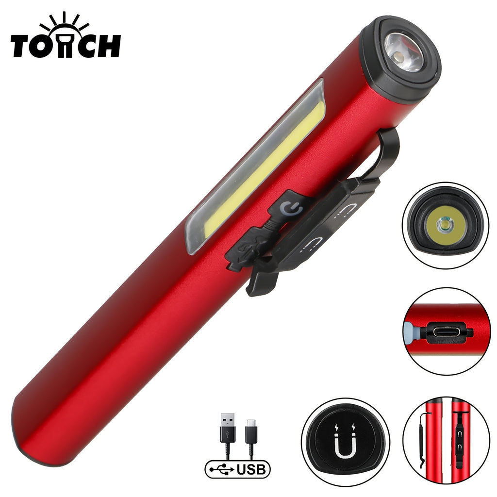 1PC Rechargeable Flashlight, Pen Style Torch with Magnetic Clip, Compact Mini Flashlight