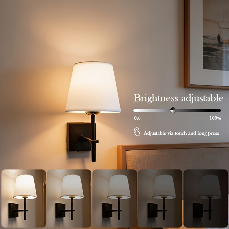 Wall-mounted battery-powered wall light, black rechargeable wall light, with 4000mAh dimmable bulb and remote control, adhesive wall light, 3 color temperatures optional, supports remote and touch control