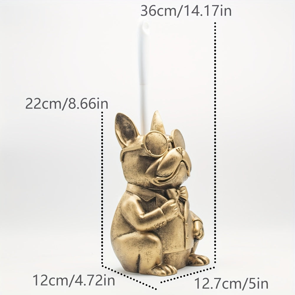 Original Antiqued Copper Dog Sculpture Toilet Brush Holder - Resin Animal Toilet Brush Holder & Compact Plastic Toilet Brush, Bathroom Accessory Set
