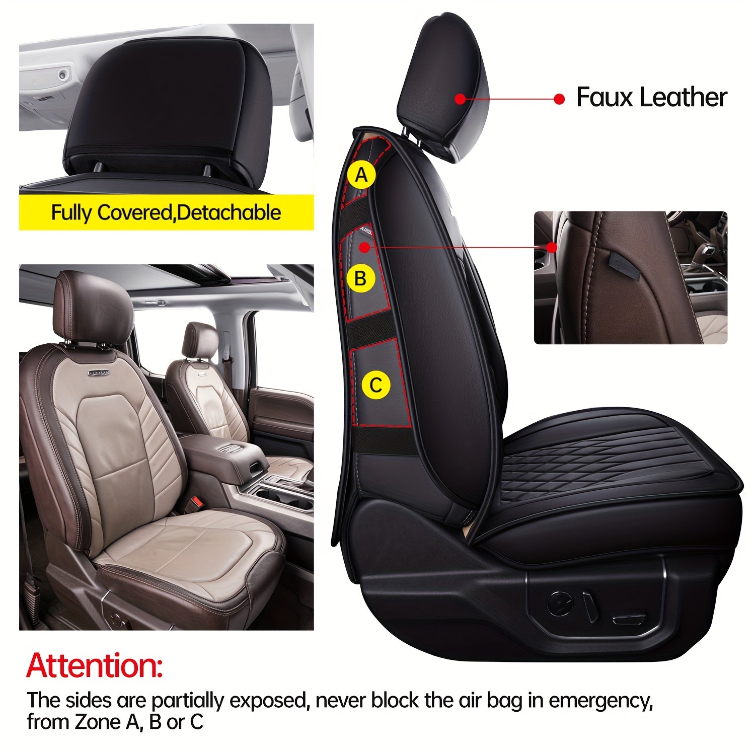 Full Coverage Seat Covers for 2015-2025 Ford F150 and 2017-2025 Ford F250/F350/F450, Made of Waterproof PU Leather