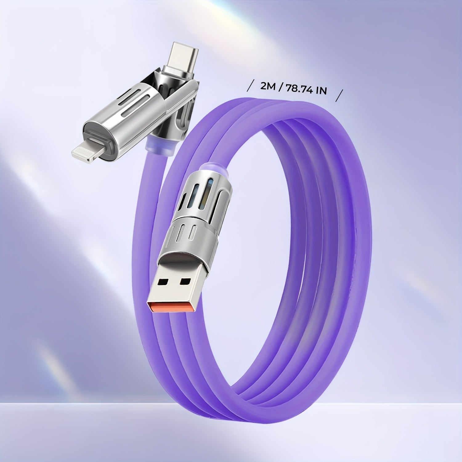 240W 4-In-1 Multifunctional USB Liquid Silicon Aluminum Alloy Data Cable Charging, USB Charger Data Cable, Suitable for Fast Charging And Data Transfer, Suitable for Samsung, Xiaomi, Apple, Multi Device Charging, Ultra Fast Charging Data Cable