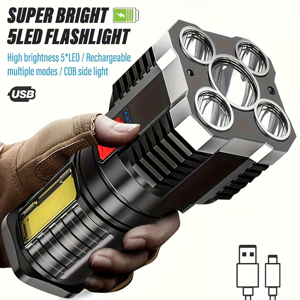 1Pc High Brightness Handheld Flashlight, Rechargeable Camping Lantern with COB Side Light, 4 Lighting Modes, Suitable for Camping, Hiking, Outdoor Activities and Home Emergency Use