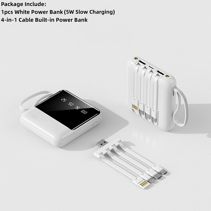 LADAPU 10000mAh Mini Cute 5W Slow Charging/15W Fast Charging/22.5W Super Fast Charging Power Bank, Large Capacity Rechargeable Portable Mobile Phone Charger, Built-in 4-in-1 Detachable Cable, Ultra-bright LED Light, Outdoor Travel Battery Packs