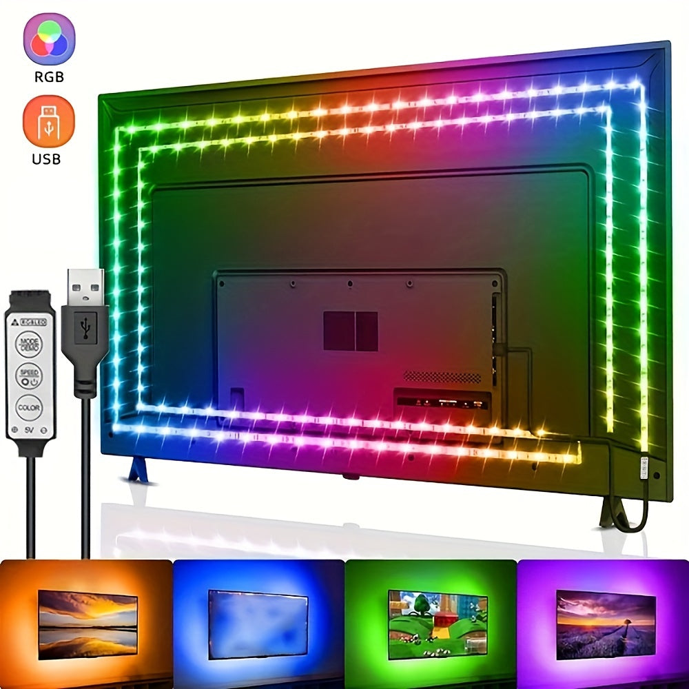 1roll RGB 电视背景 LED 灯带 3 键按钮控制 柔性胶带 适用于游戏室 万圣节 圣诞节装饰