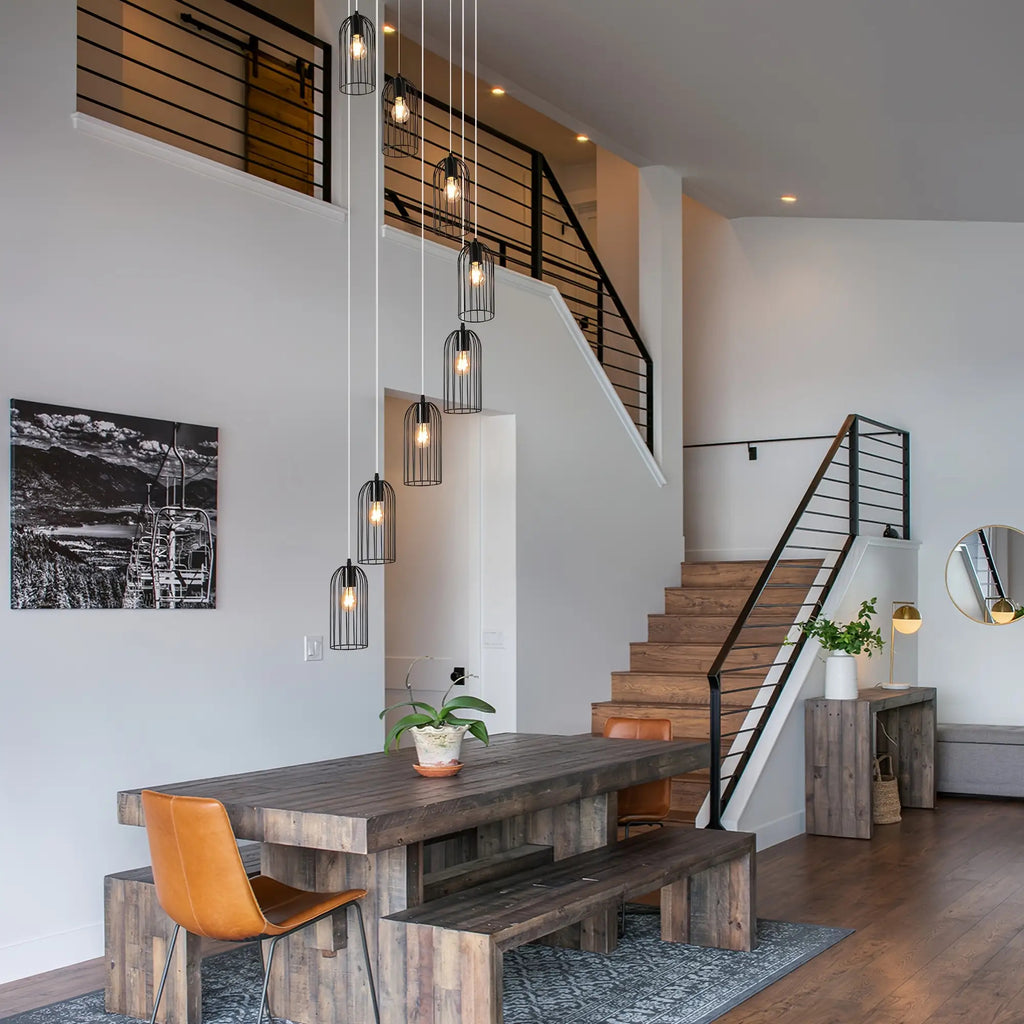 Modern staircase pendant light - extra long 114.2 inches (290 cm) hanging staircase light fixture, semi-flush mount or hanging, hardwired, no battery needed, suitable for large staircases, living rooms, foyers, villas - modern home lighting