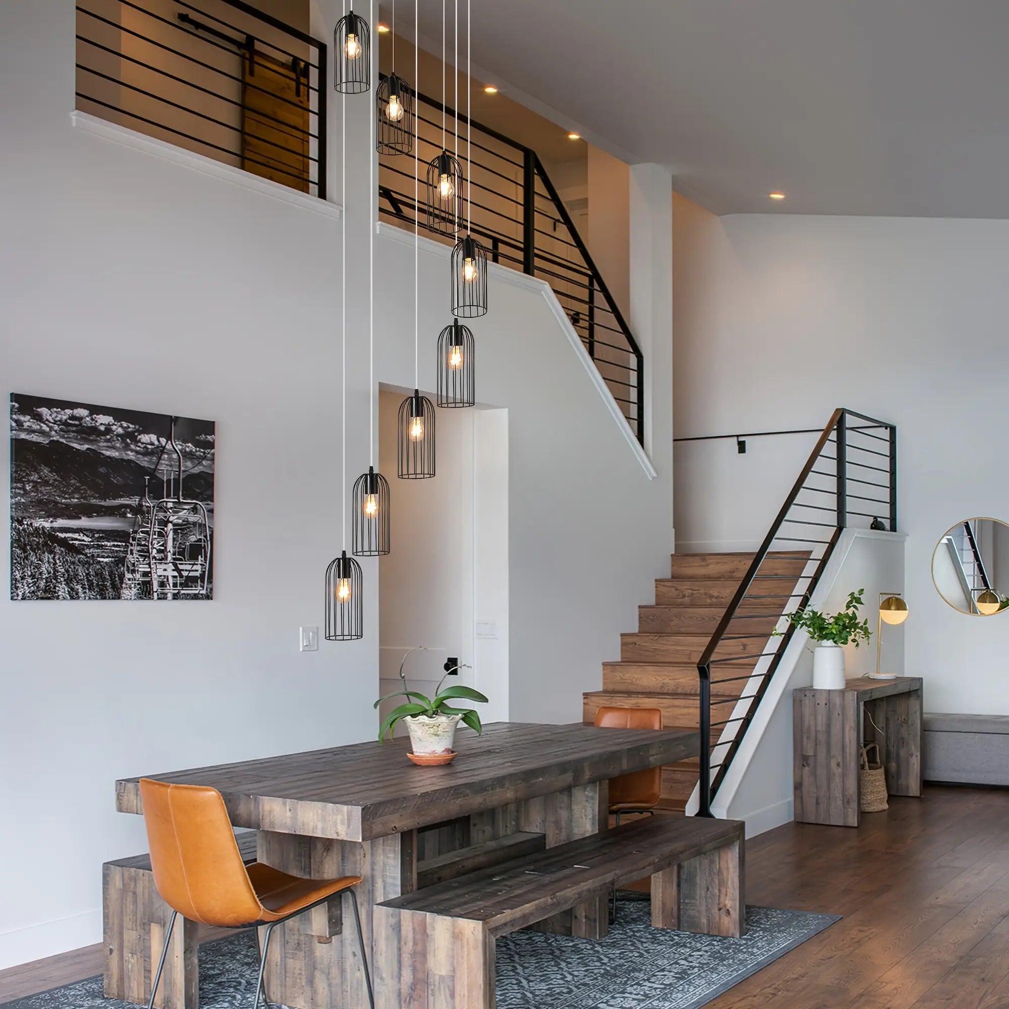 Modern staircase pendant light - extra long 114.2 inches (290 cm) hanging staircase light fixture, semi-flush mount or hanging, hardwired, no battery needed, suitable for large staircases, living rooms, foyers, villas - modern home lighting