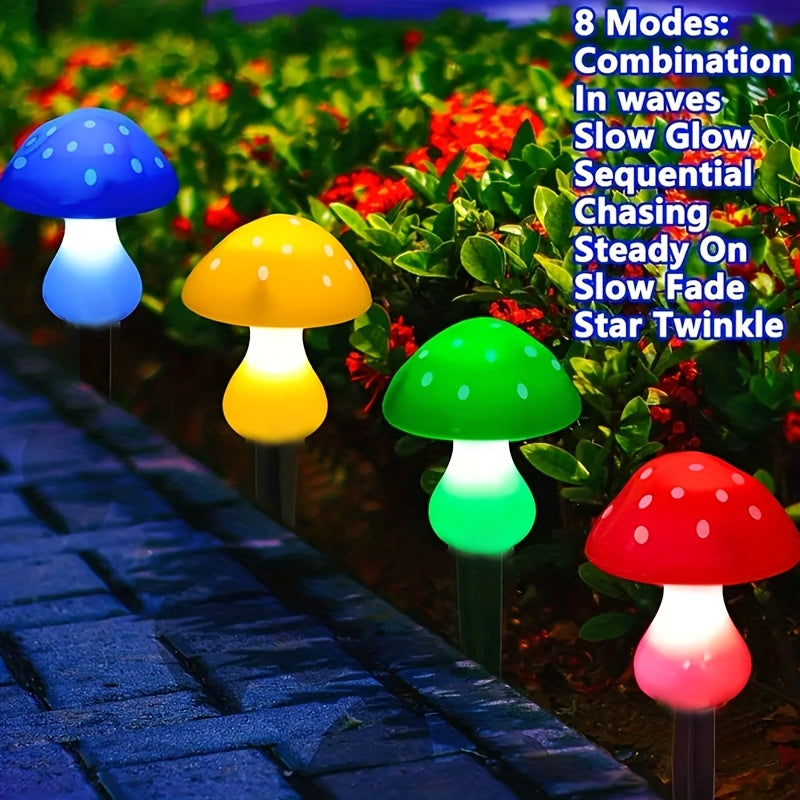 太阳能蘑菇灯户外花园装饰灯 支持调光，8LED蘑菇户外配件，8种模式太阳能圣诞装饰草坪灯，光源感应设计，适用于露营、庭院、花园、景观美化、后院及小径装饰