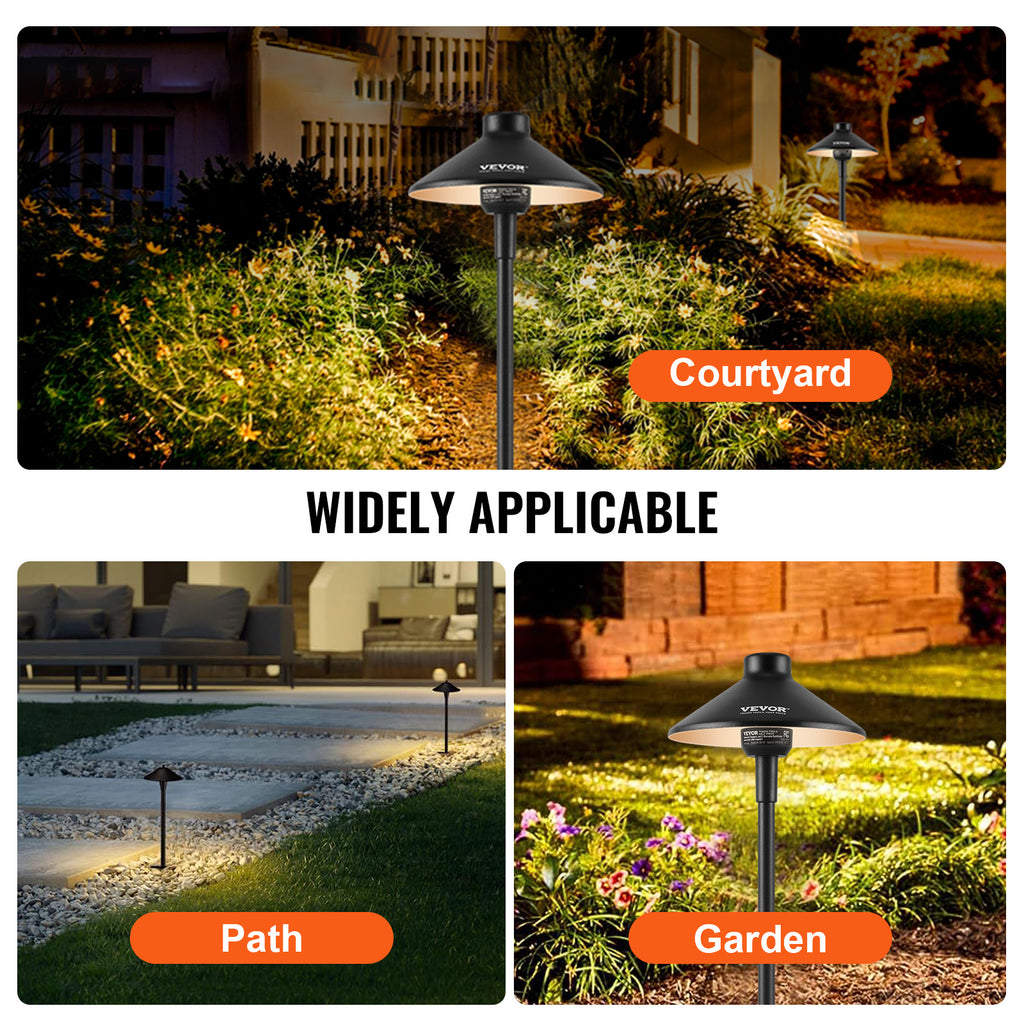 VEVOR 12 Pack Low Voltage Landscape Path Lights, 3W 210LM 12V-24VAC/DC Outdoor LED Pathway Lighting, 3000K Warm White with Quick Connector, IP66 Waterproof for Courtyard Garden Sidewalk