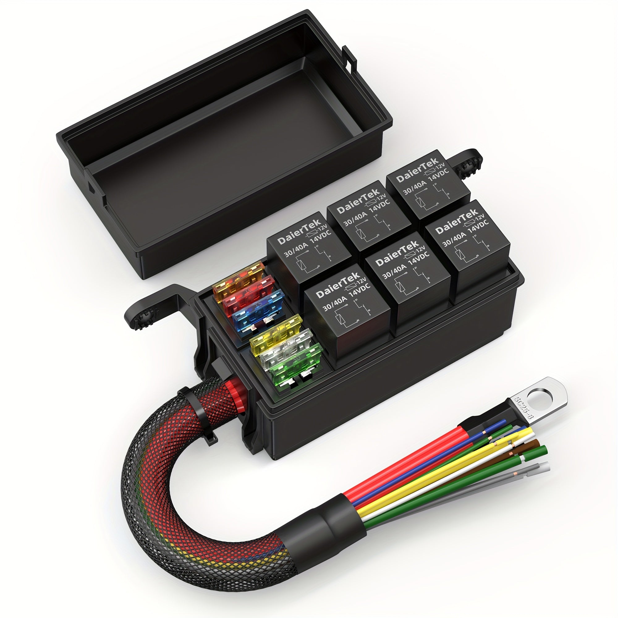 12V Automotive Relay Fuse Box 6 Slot Car Fuse Relay Box Universal Fuse Block and Relay Kit, Pre-wired, Suitable for Car Truck Boat