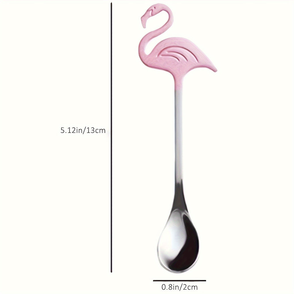 2 Flamingo Spoons, 5.1 Inches, Animal Spoon, Stainless Steel Dessert & Coffee Stirring Spoon, Tea Spoon, Tableware, Kitchen Accessory
