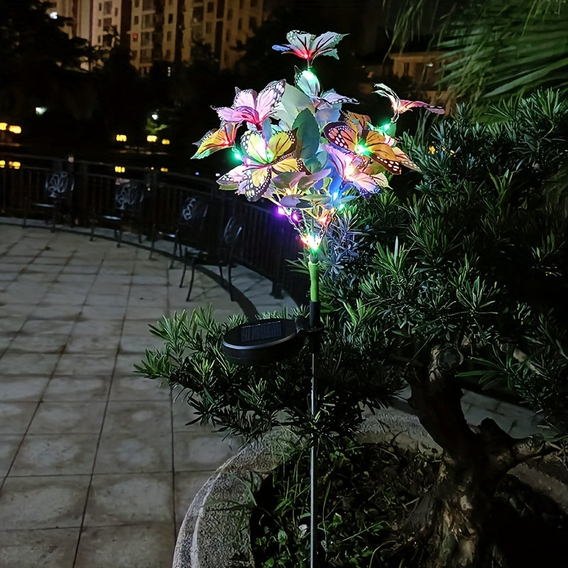 One/Two Piece Solar Butterfly Tree Light Outdoor Courtyard Decoration Butterfly Lawn Ground Insert Light Colorful Light Simulated Butterfly Flower Light