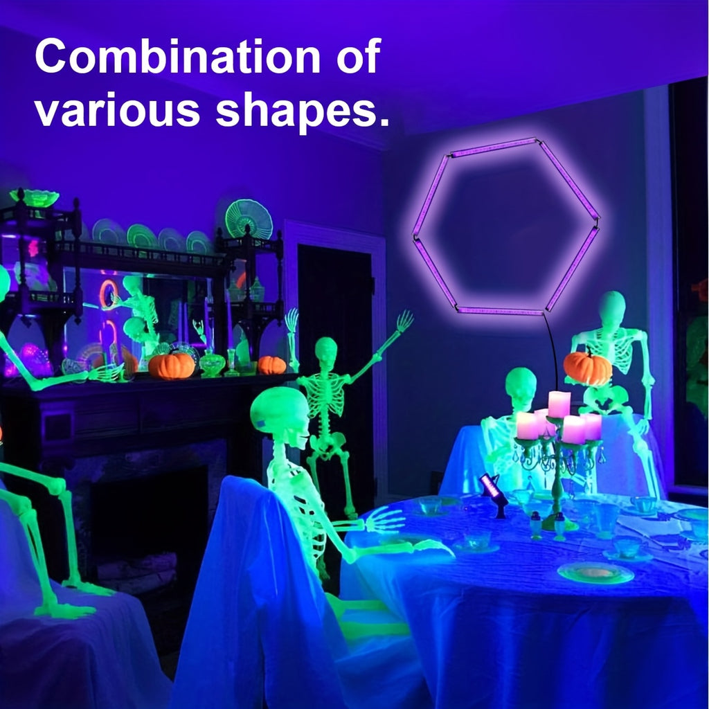Splicing black light strip, UV black light tube, UV fluorescent light, DIY splicing light, suitable for gaming room ambiance light, Halloween, Thanksgiving, Christmas parties, disco, birthday, fluorescent posters, body painting, event scene lighting