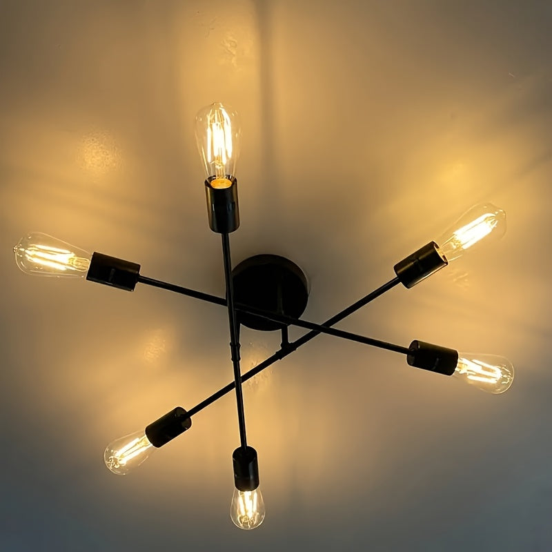 Modern Industrial Style Sputnik Pendant Light - Semi-Flush Mount, Easy Installation, 120V E26 Bulb Base Hardwired (Bulb Not Included), Suitable for Dining Room, Living Room, Kitchen, etc.