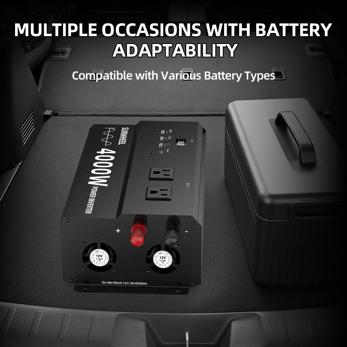 纯正波5000W 4000W 110V车载电源逆变器，快速充电，数字电压显示，智能快速充电，5000W大功率变压器-车载3个USB插头，1个Type-C插头，适用于汽车，家庭，笔记本电脑，卡车，美规插座