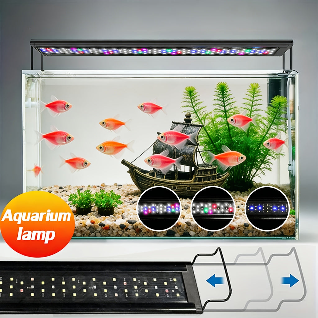 Black Smart USB Aquarium Light, 6H/8H/12H Timing Options, Multi-Level Brightness Adjustment, 3-Color LED Fish Tank Light, Suitable for Aquariums, Freshwater Tanks, Planted Tanks and Reptile Tanks