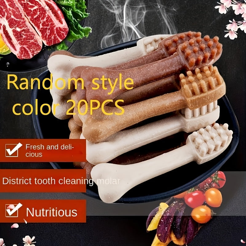 二十支装狗狗磨牙棒宠物玩具 - 全品种和尺寸，洁牙骨，牙齿健康咀嚼玩具 - 图案材质，耐用且安全，适合所有犬种，狗狗磨牙棒