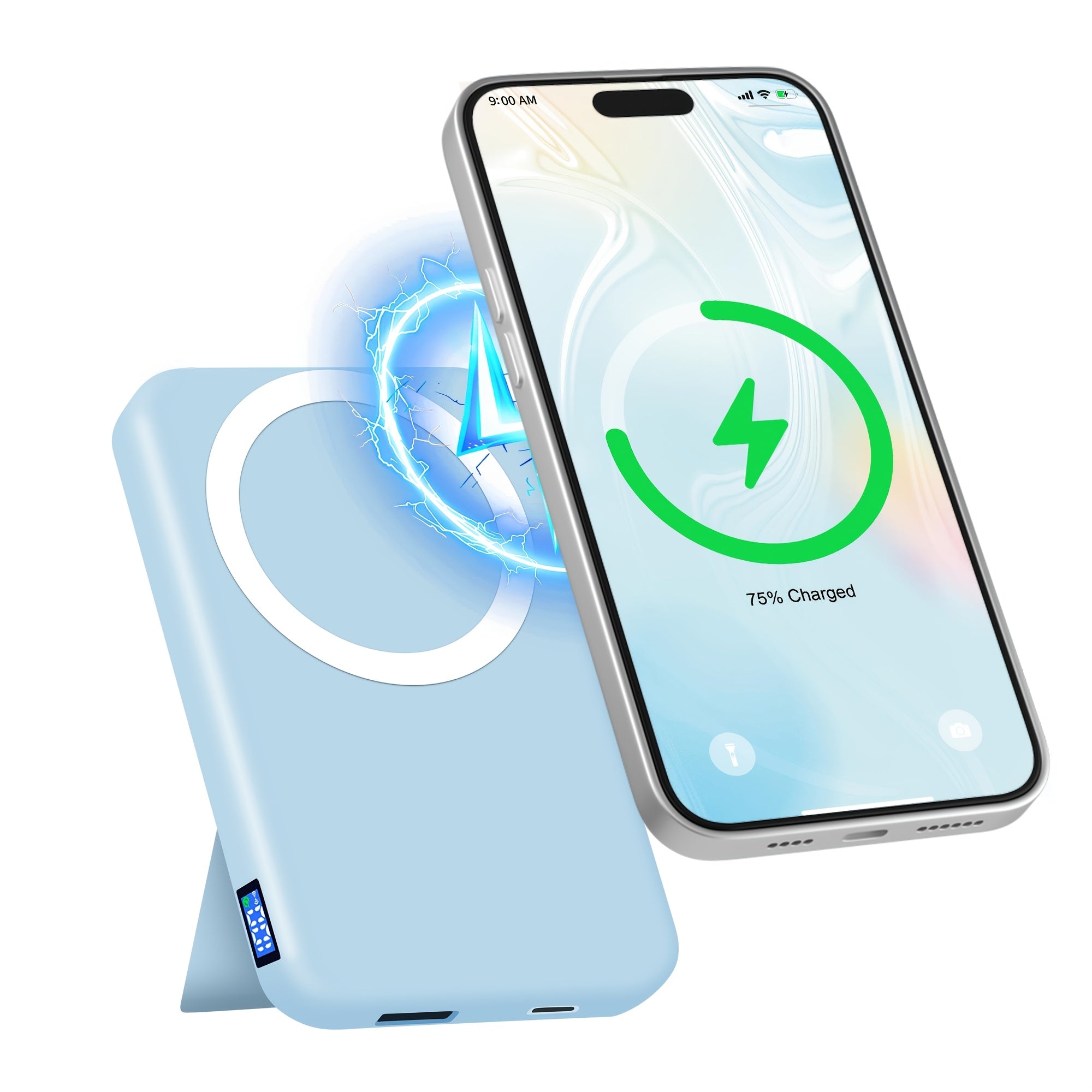 10000mAh Magnetic Stand Power Bank | Portable Ultra-Thin, 22.5W Wireless Fast Charging, USB Type-C, Universal Charger, Designed for iPhone 12-17 Series, Lithium Polymer Battery