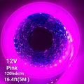 2835LED 灯条粉色,DC12V 16.6 英尺/5M 120leds/M 超亮LED 胶带灯 8 毫米宽,适用于室内家居橱柜、卧室、厨房、舞台、背光 DIY 照明，室内灯带(无电源)