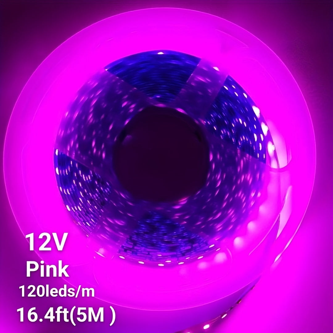 2835LED 灯条粉色,DC12V 16.6 英尺/5M 120leds/M 超亮LED 胶带灯 8 毫米宽,适用于室内家居橱柜、卧室、厨房、舞台、背光 DIY 照明，室内灯带(无电源)