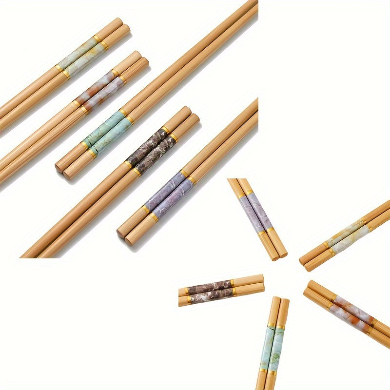10 Pairs, 24cm / 9.45 Inches, Patterned Bamboo Chopsticks Reusable – Perfect for Wedding Parties, Ceremonies – Chinese Natural Anti-Slip Chopsticks – Dishwasher Safe – Lightweight Chopstick Set – Great for Eid