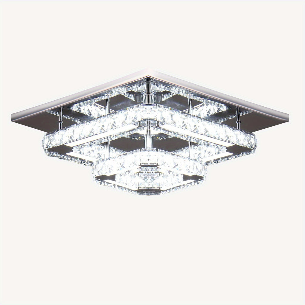 12-Inch Crystal Chandelier Wall Mount Ceiling Light Square Modern LED Pendant Light Kitchen Hallway Bedroom Ceiling Light Cool White Light