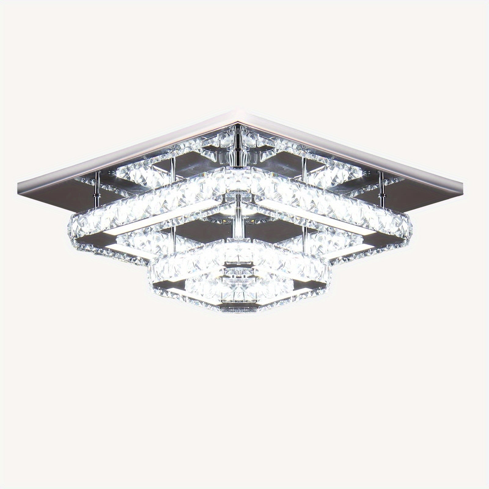 12-Inch Crystal Chandelier Wall Mount Ceiling Light Square Modern LED Pendant Light Kitchen Hallway Bedroom Ceiling Light Cool White Light