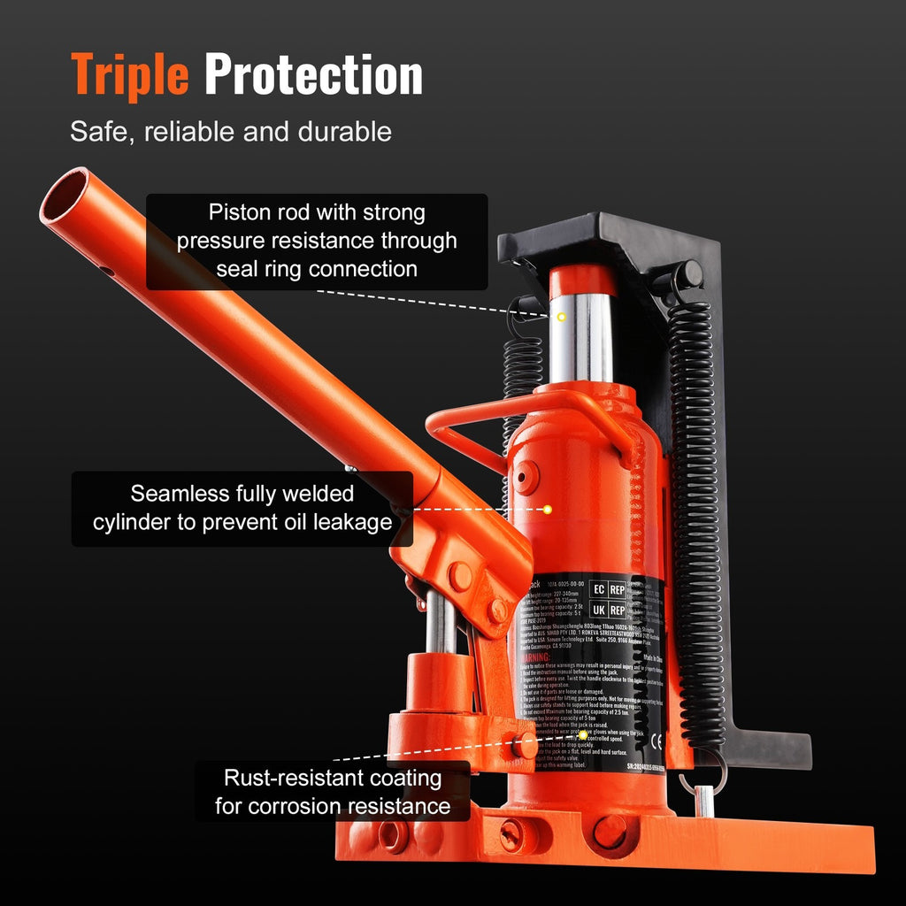 VEVOR Hydraulic Trailer Jack, 2.5 Ton / 5 Ton Trailer Jack, 5 Ton / 10 Ton Top Lift, 0.8-5.3 Inch Trailer Height, 8.9-13.4 Inch Top Height, Pneumatic Claw Jack for Machinery, Industrial Use
