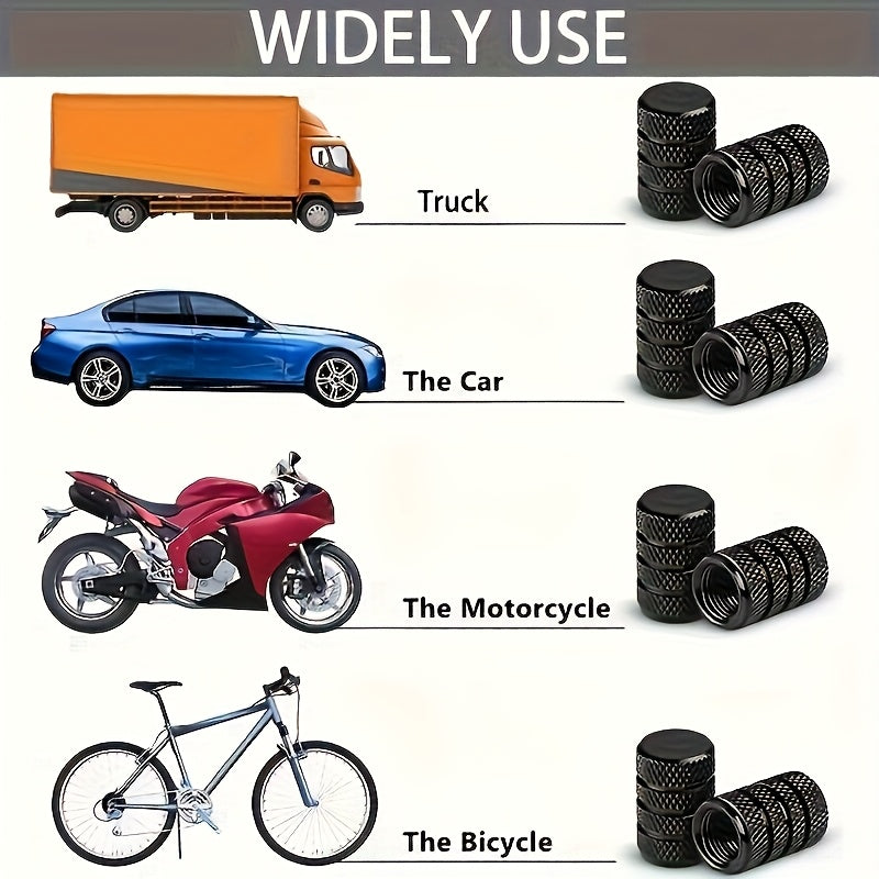 pcs Aluminum Tire Valve Caps - Corrosion Resistant, Durable, Windproof, Universal Fit for Cars, Trucks, Motorcycles, SUVs, Bicycles - Easy No-Tool Installation, Vehicle Maintenance, Stylish Metal Finish, High-Quality Construction
