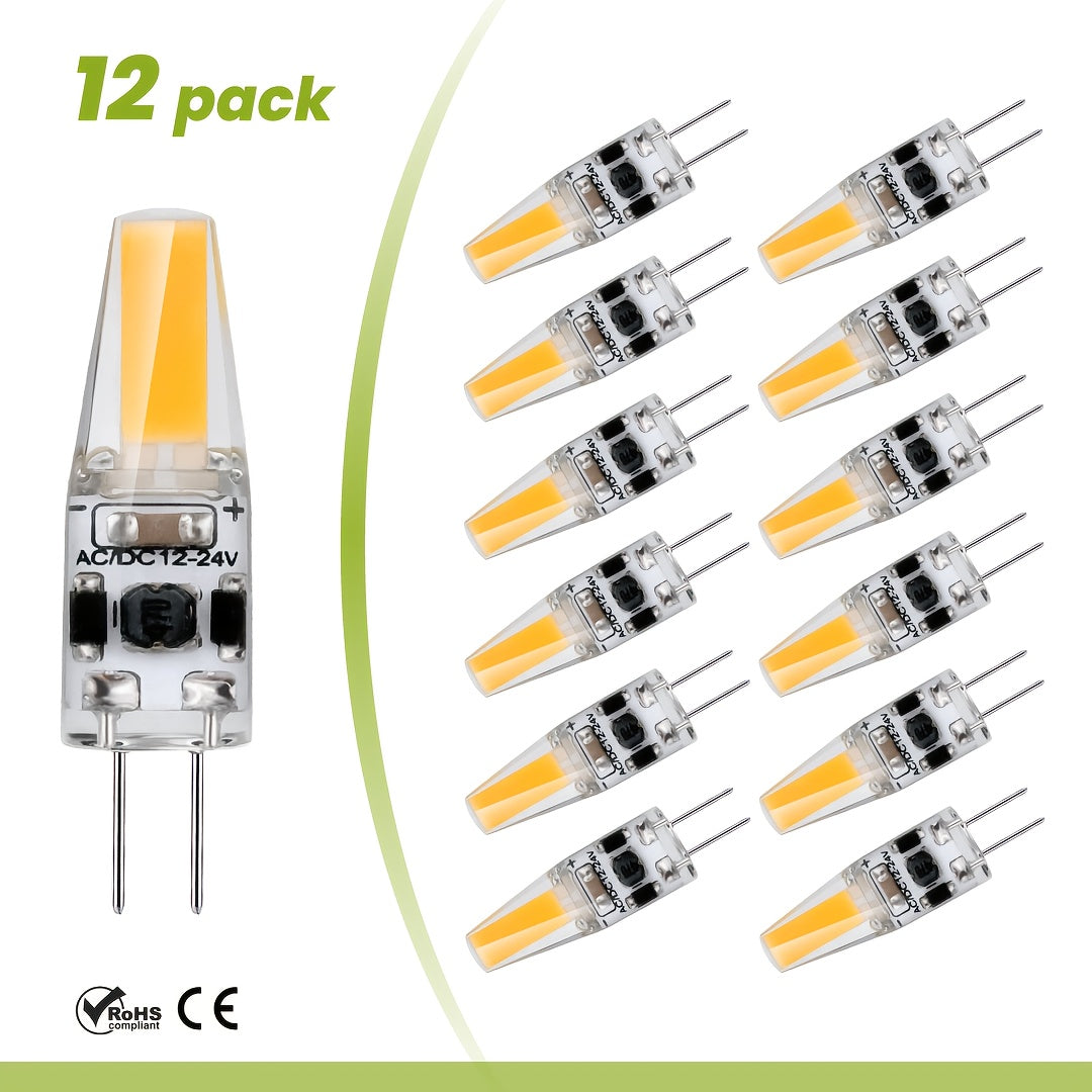 6/12-pack G4 LED bulb, 1.8W (20W halogen replacement), 3000K/4000K/6000K, warm white to daylight, 200LM flicker-free, AC/DC 12V, Cobx1Led T3 two-pin base, non-dimmable, suitable for light fixtures, under-cabinet lighting, RVs, boats
