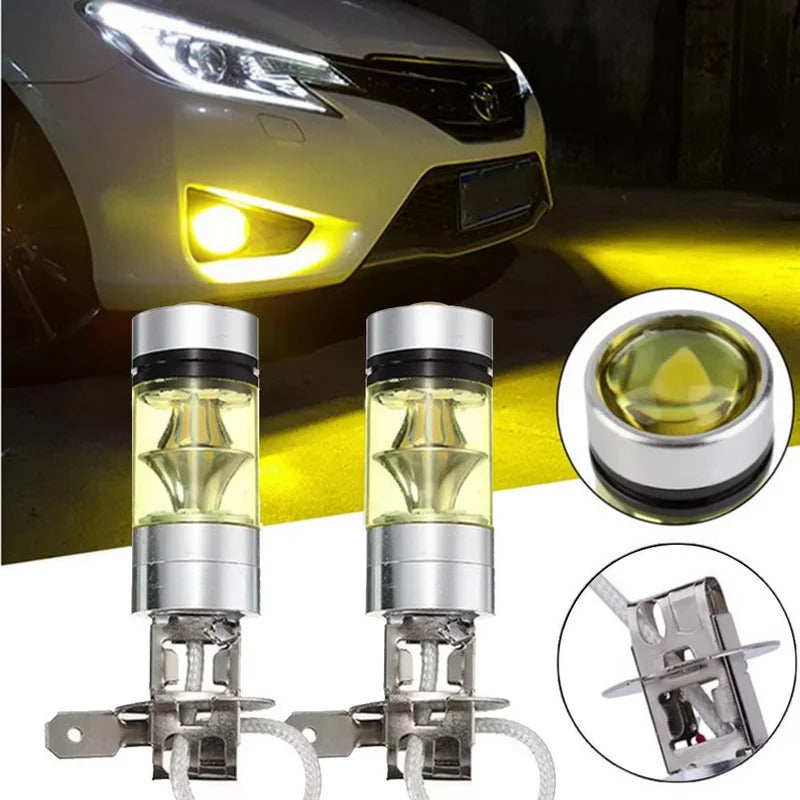 LED Headlight Fog Light Driving Light Bulb Set 4300K Yellow 100W, for Daytime Running Light Fog Light Bulb Replacement 2X H3 Super Bright, No Battery Included