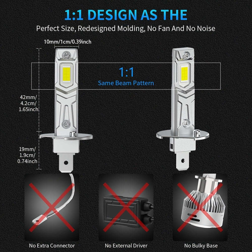 2025 Newest Upgraded H1 LED Headlight Bulbs 1:1 Size 18000LM White 6500K Super Bright LED H1 Fog Light Bulbs Plug-and-Play 2-Pack