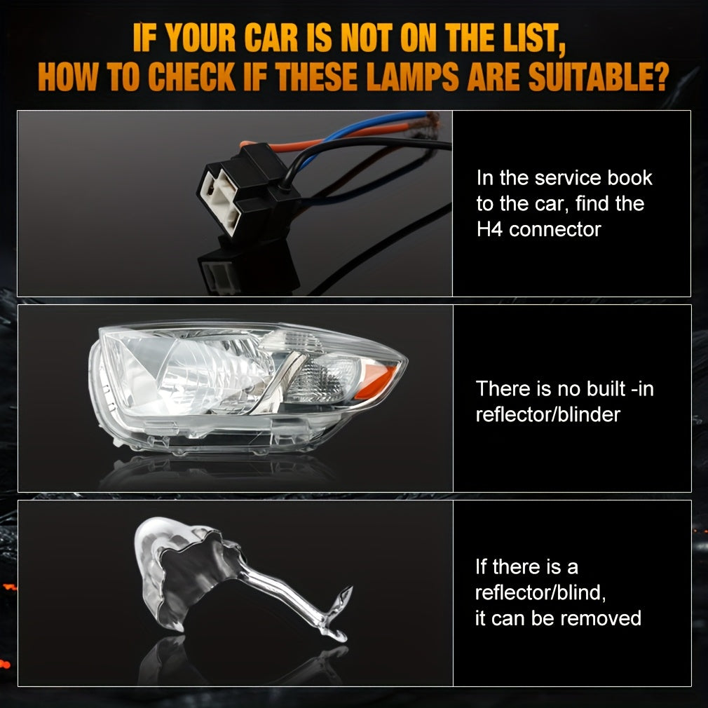 2-Pack, 90W, 28000 Lumens New LED Projector Lens Headlight, Easy to Install, with H4/9003/HB2 Connector, 3570 CSP Technology and Canbus Compatibility, for Cars and Motorcycles, with Dual High/Low Beam Function