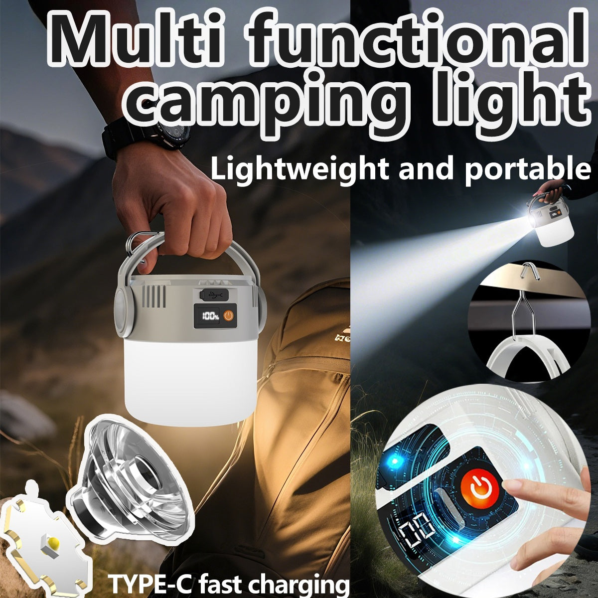 1 set solar camping light, foldable LED spotlight, portable lighting lamp, home emergency light, outdoor camping light, solar camping light, LED bulb light, solar dual charging, compact design, maximum brightness 500 lumens