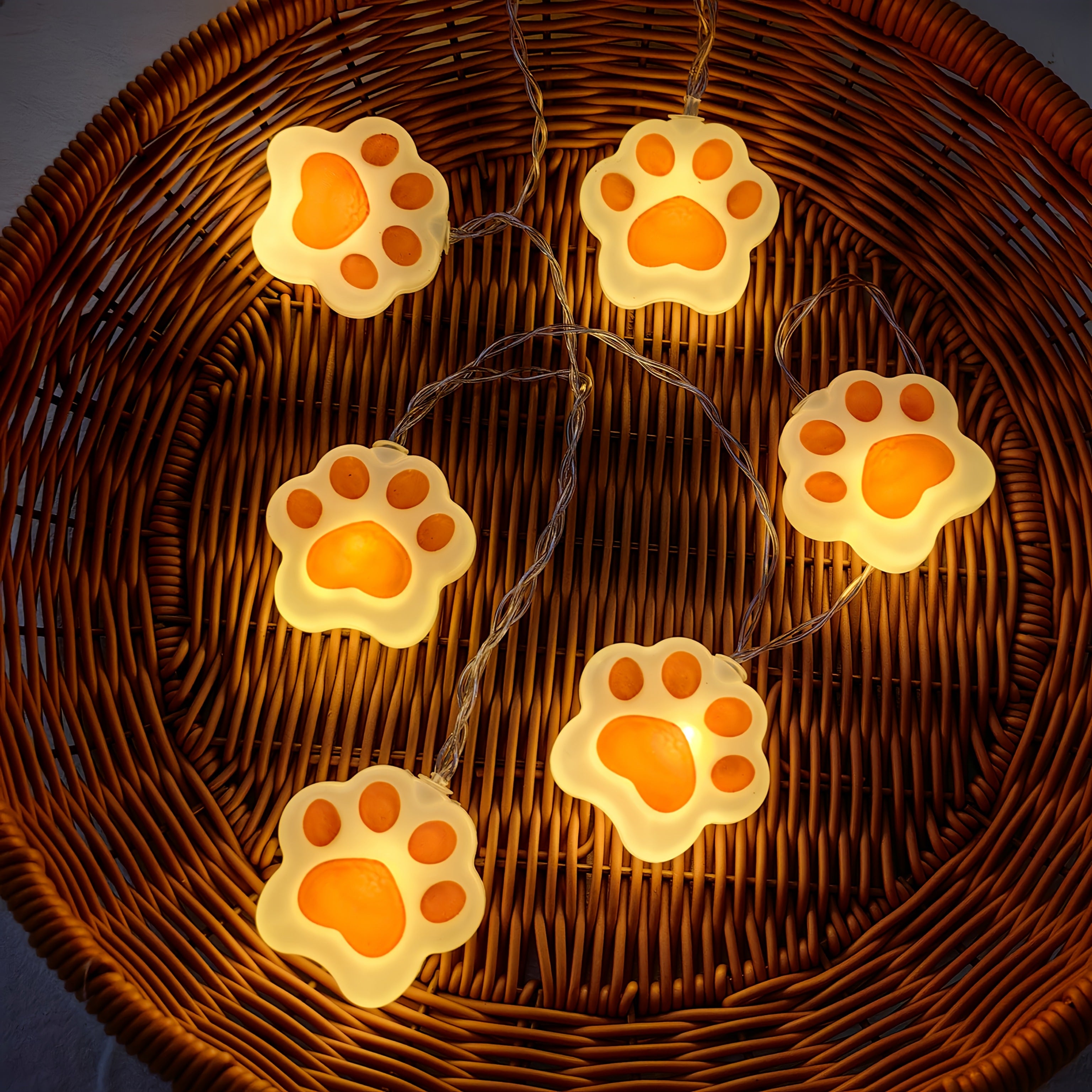 1入 可愛動物爪印燈串，78.74英吋 10 LED 電池供電，臥室、生日裝飾、室內外燈、婚禮、聖誕節、夏季庭院、派個用品陽台裝飾燈串，攤位LED小燈泡（不含電池）