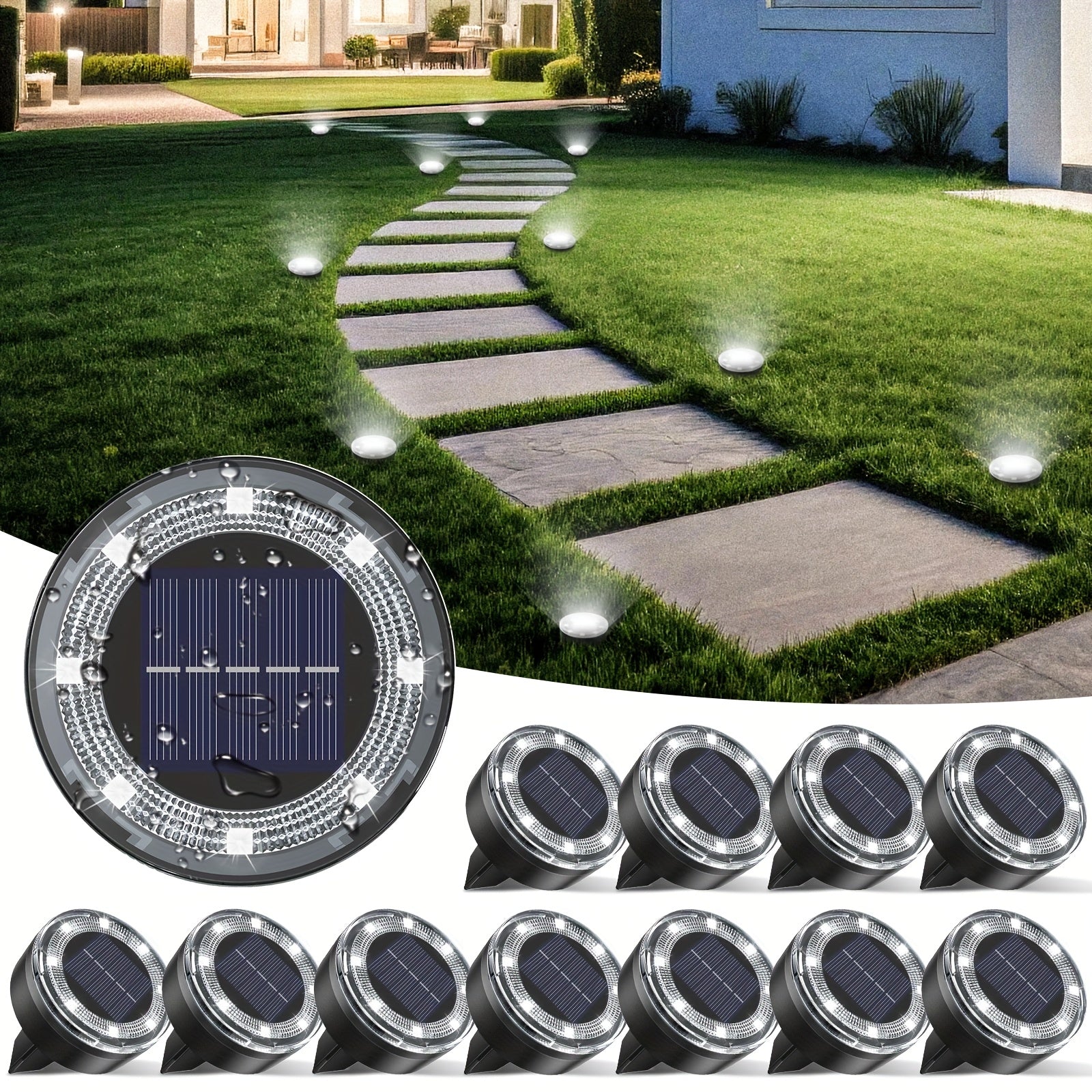 4/5/6/10/12/20pcs 8LED Super Bright Solar In-Ground Light (Regular/Mini Style) Outdoor IP44 Solar Powered Ground Light, Perfect for Garden, Backyard, Stairs, Pool, Walkway, Driveway, Pavement, Flower Bed, Auto On/Off, Easy Installation