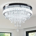 19.7-inch modern crystal chandelier, crystal ceiling light, LED remote control pendant light, suitable for bedroom, living room, dining room lighting (cool white light)