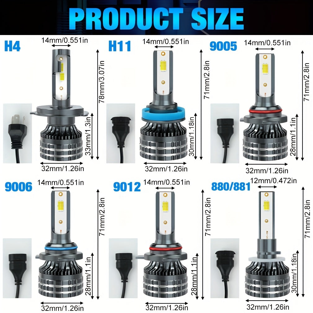 Xstorm 2Pcs H4 LED Car Light H11 LED Canbus 20000Lm 12V 6500K 4300K 3000K 3-Color Headlight Bulbs H8 H9 9005 HB3 9006 HB4 9012 Hir2 H27 880 881 Car Fog Light White Amber Yellow