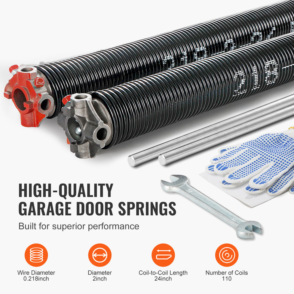 Garage Door Torsion Spring, 16,000 Cycles, 0.25 x 2 x 30in / 0.207 x 2 x 22in / 0.218 x 2 x 24in / 0.218 x 2 x 23in, with Non-Slip Winding Bars, Installation Tools and Gloves, Electrophoretic Coating, for Replacement