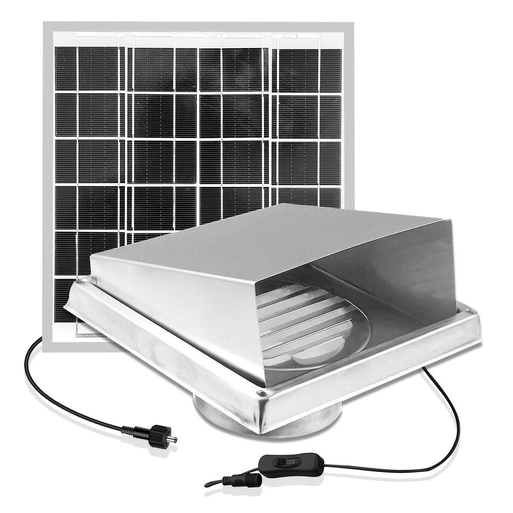 Wall-Mounted Solar Exhaust Fan, 8W Solar Panel + Φ110mm Ventilation Fan, Stainless Steel Metal Shell Protection, High Speed Large Airflow Exhaust Fan, Ventilation and Heat Dissipation Solution for Attic, Warehouse, Garage and Kitchen