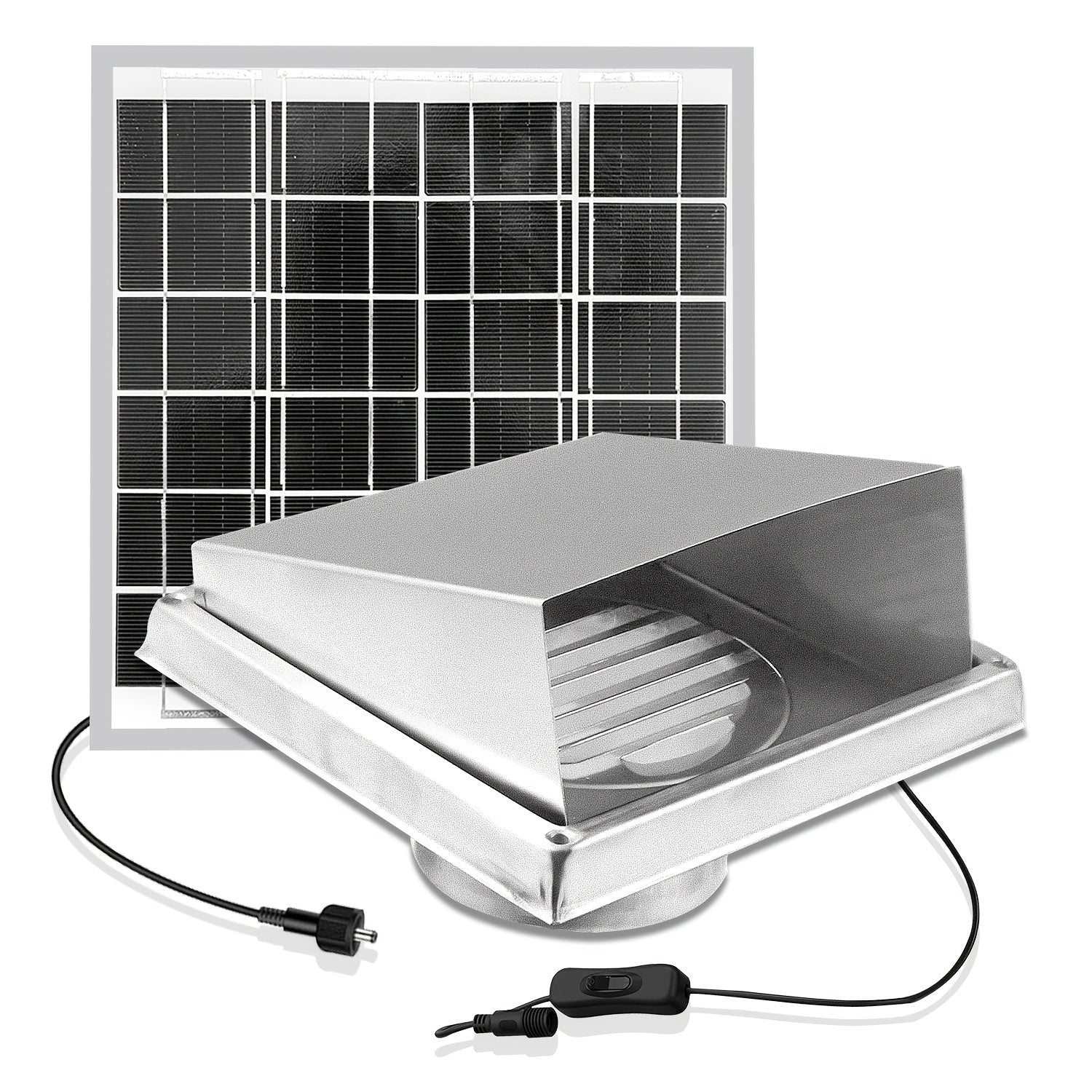 Wall-Mounted Solar Exhaust Fan, 8W Solar Panel + Φ110mm Ventilation Fan, Stainless Steel Metal Shell Protection, High Speed Large Airflow Exhaust Fan, Ventilation and Heat Dissipation Solution for Attic, Warehouse, Garage and Kitchen