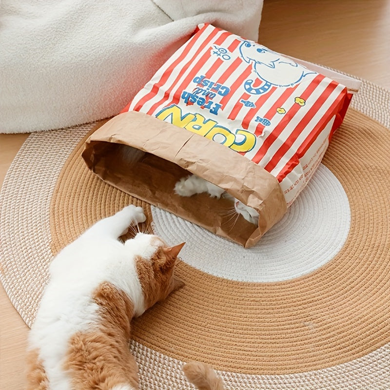 耐用又趣味的猫玩具：卡通爆米花袋，用于与您的猫或狗互动和玩耍 - 无需电池