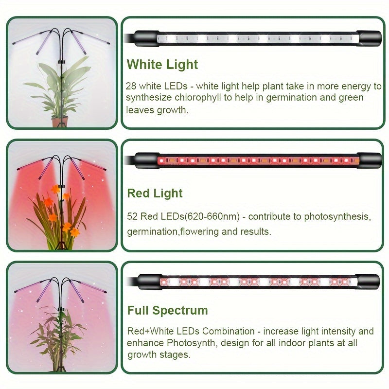 1Pc Indoor Plant Grow Light Full Spectrum Sunlight Lamp Retractable Design 3/9/12H Timer Height & Brightness Adjustable Simulated Sun Grow Light for Succulents Flowers Promote Plant Growth