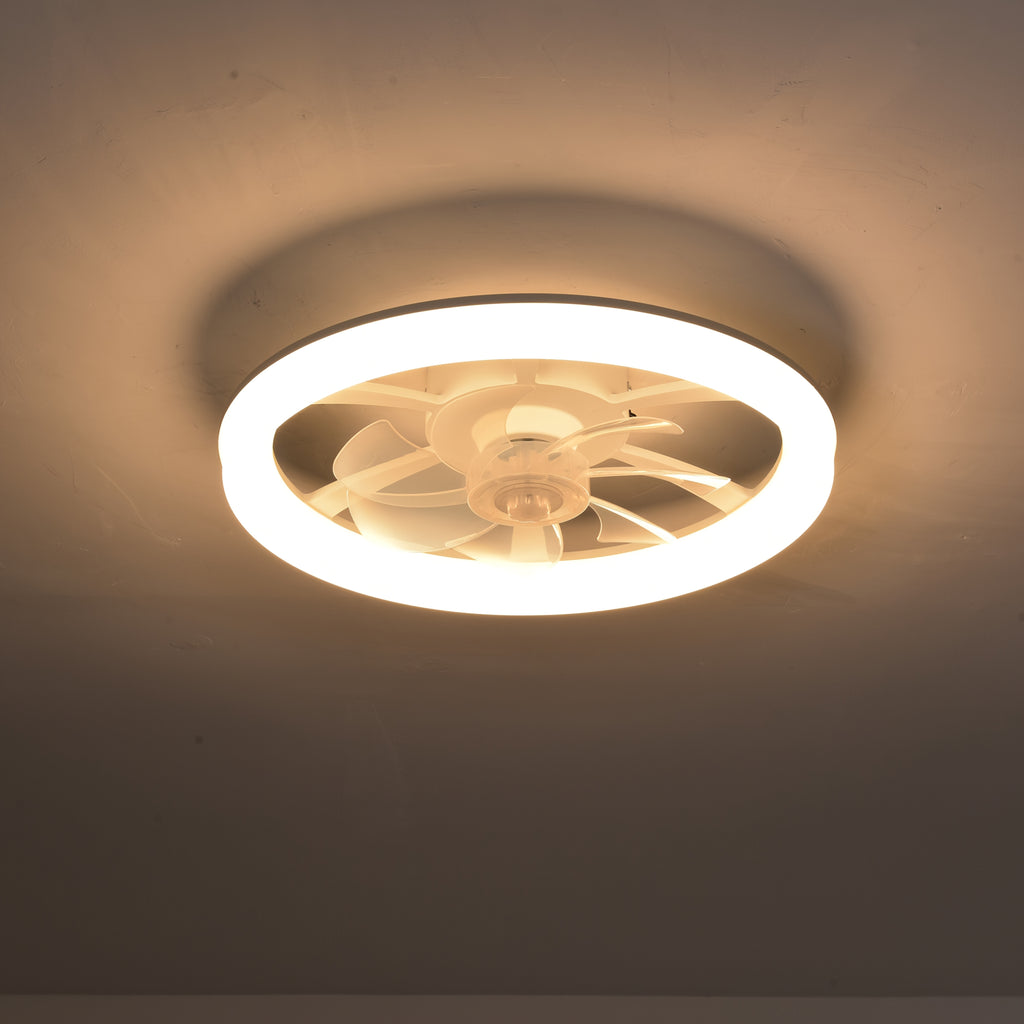 Bedroom Ceiling Fan Light with Remote Control, 17.72 Inch Diameter, Low Profile Flush Mount Upgrade Fan, 6 Speed Levels, Dimmable LED Light, Quiet DC Motor Operation